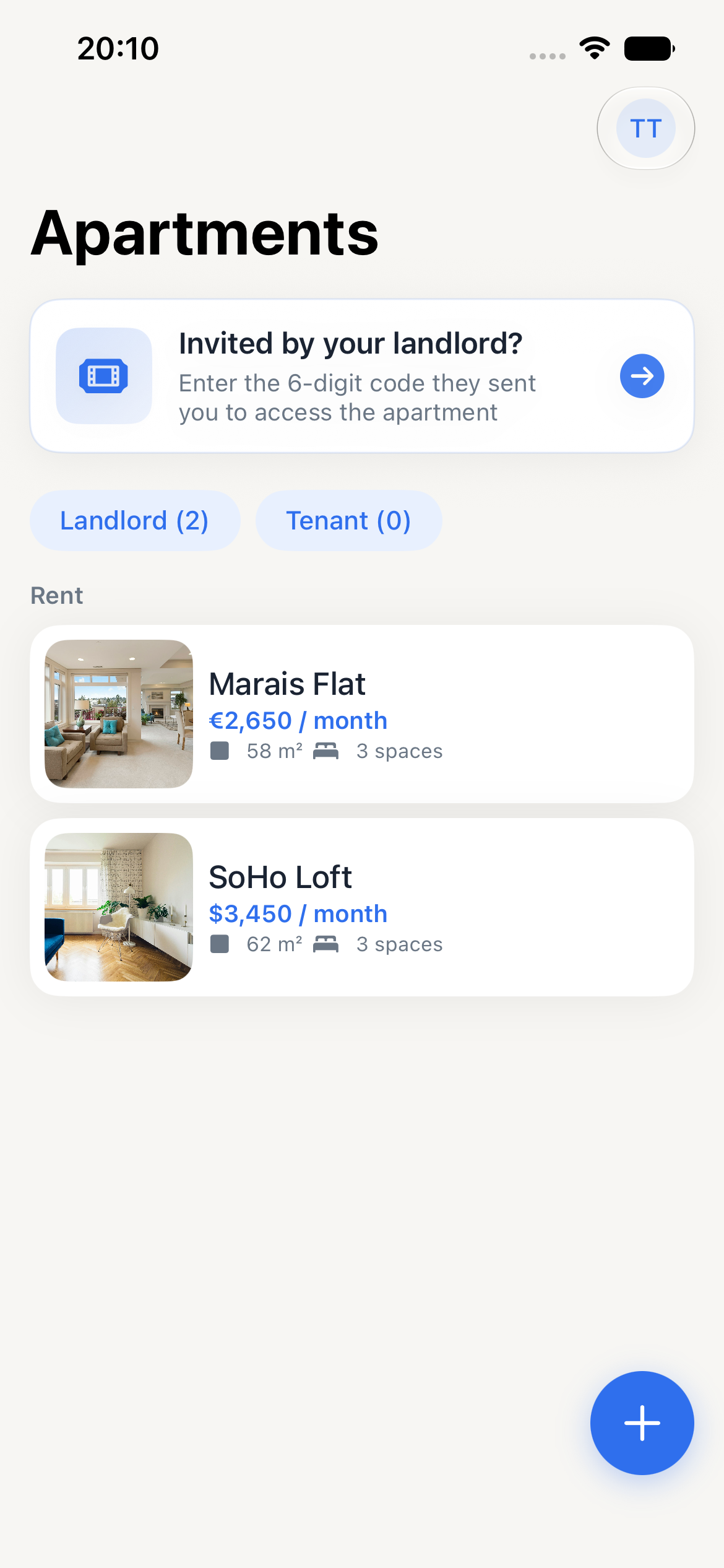 RentSmith Home Screen